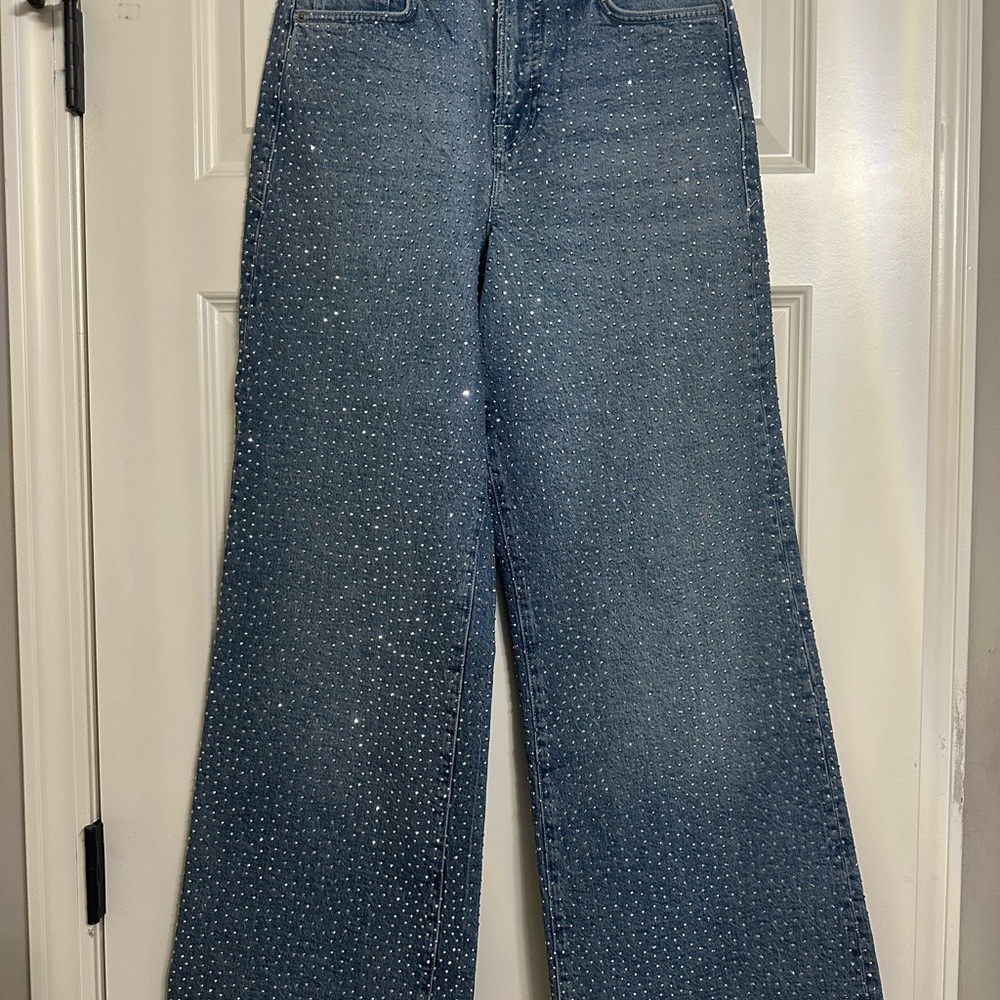 Good American Good Ease Relaxed Embellished Wide Leg Jeans